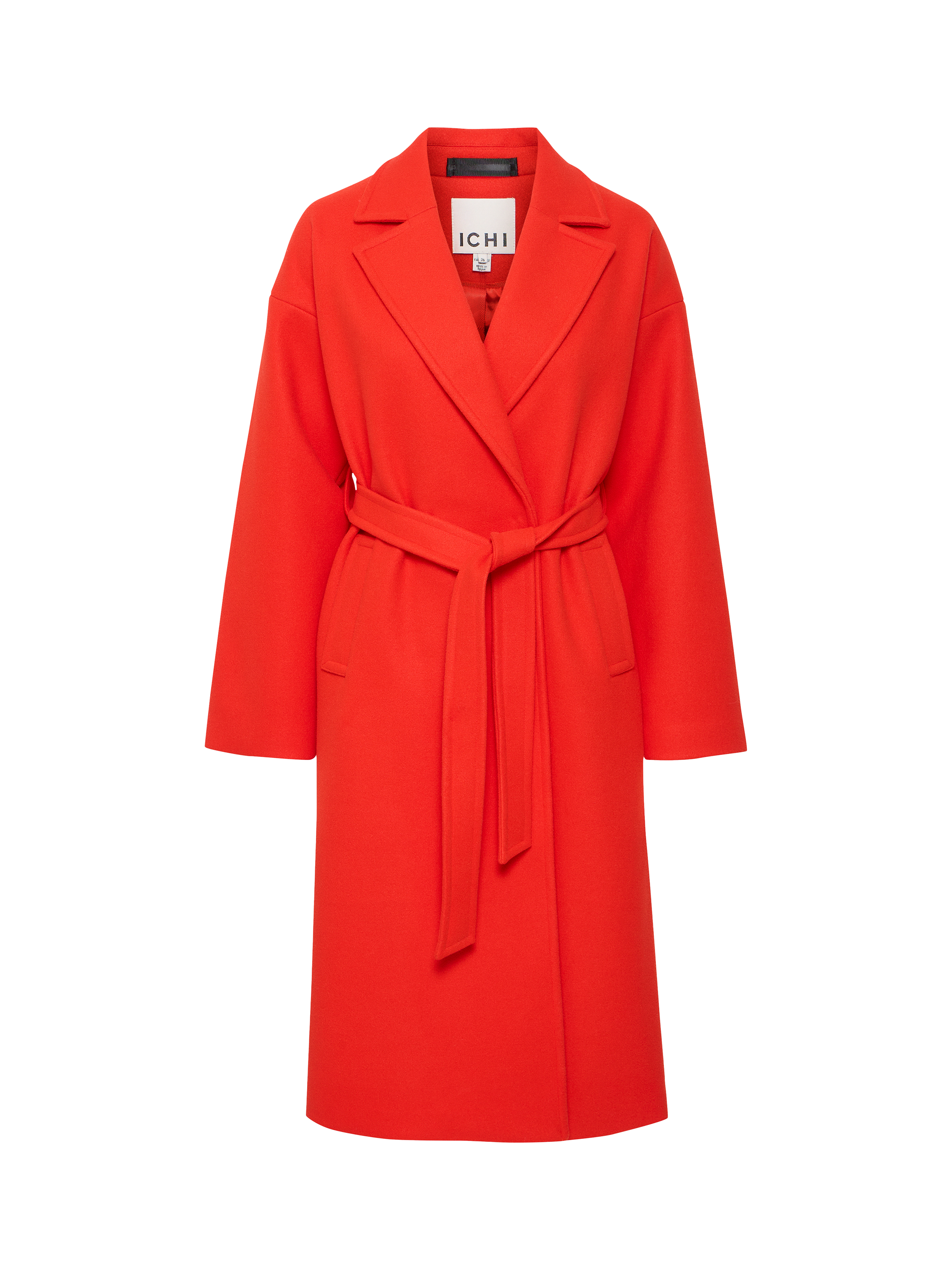 Product image 5 of 7, which shows ICHI Jannet Belted Overcoat, Fiery Red, 8