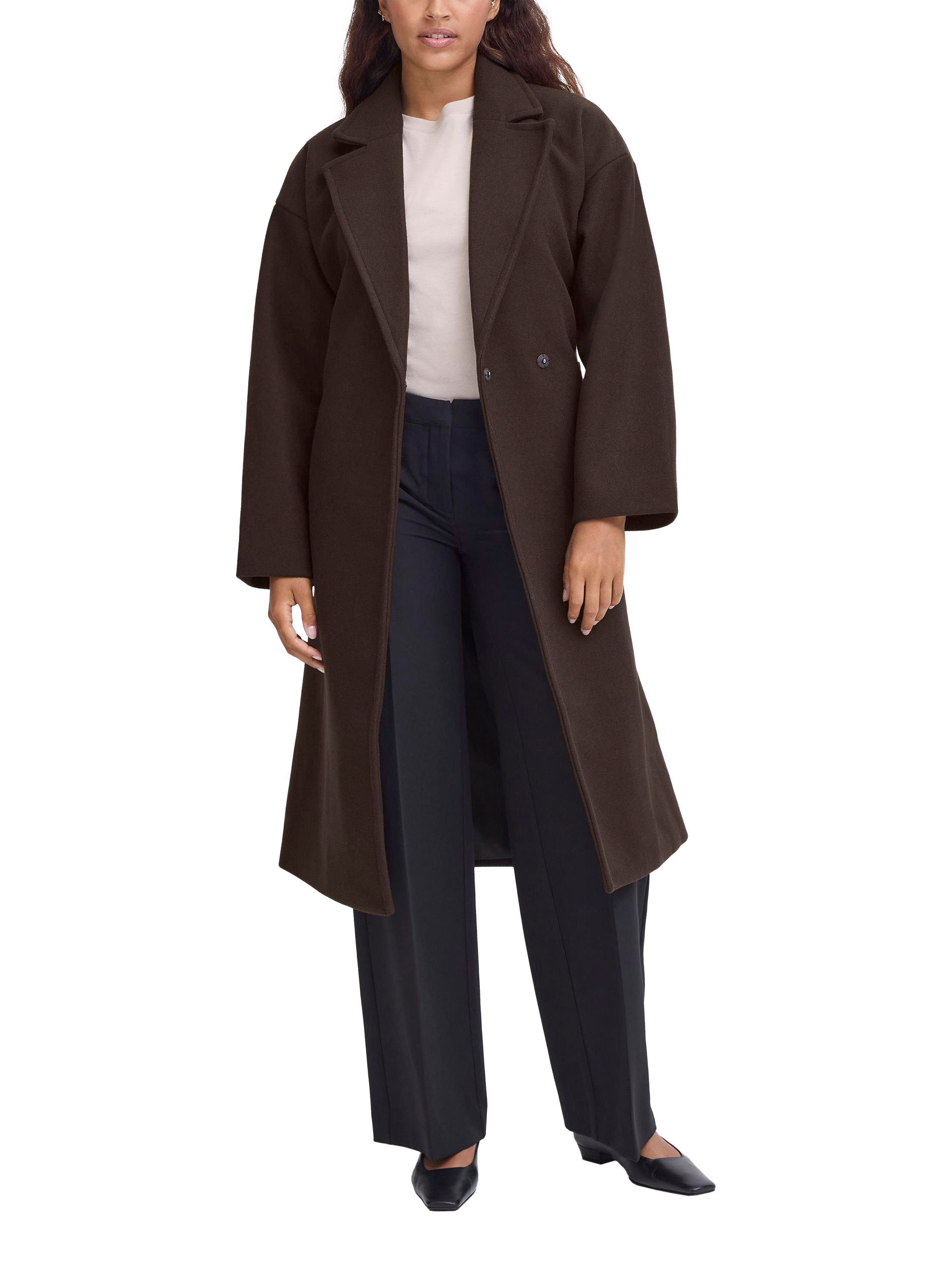 Product image 3 of 7, which shows ICHI Jannet Belted Overcoat, Chocolate Torte, 8