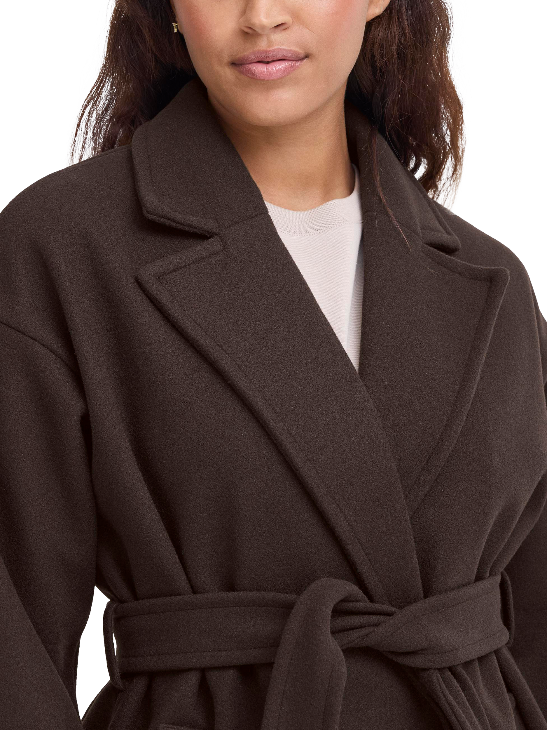 Product image 4 of 7, which shows ICHI Jannet Belted Overcoat, Chocolate Torte, 8