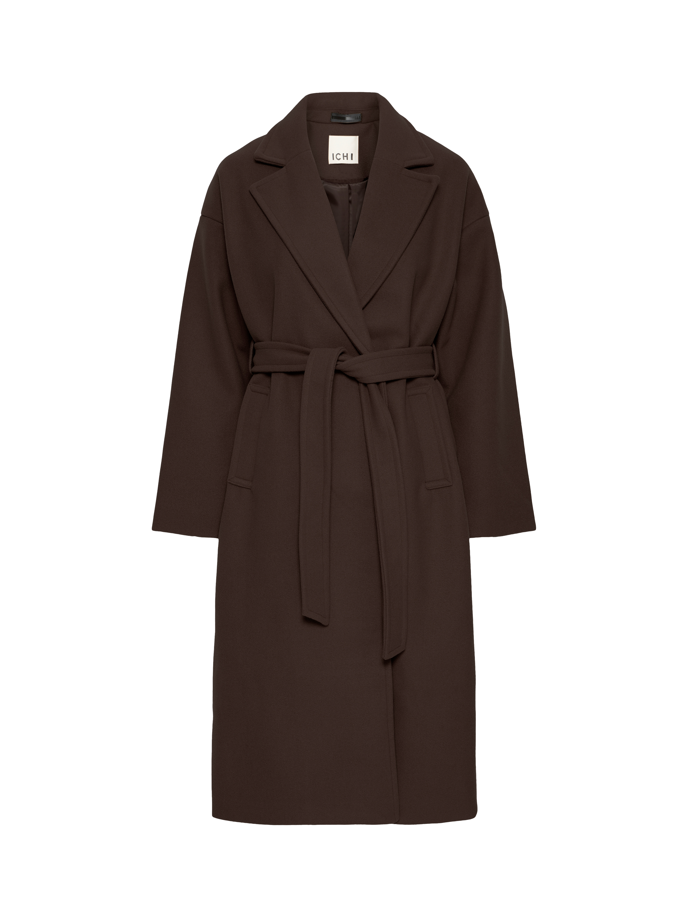 Product image 5 of 7, which shows ICHI Jannet Belted Overcoat, Chocolate Torte, 8