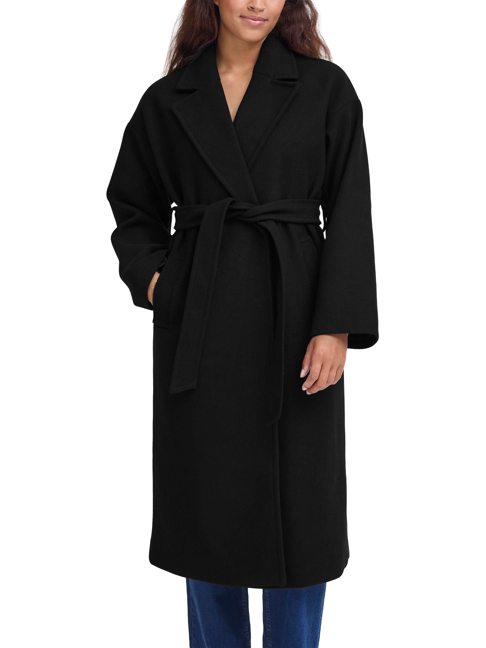 Product image 1 of 7, which shows ICHI Jannet Belted Overcoat, Black, 8