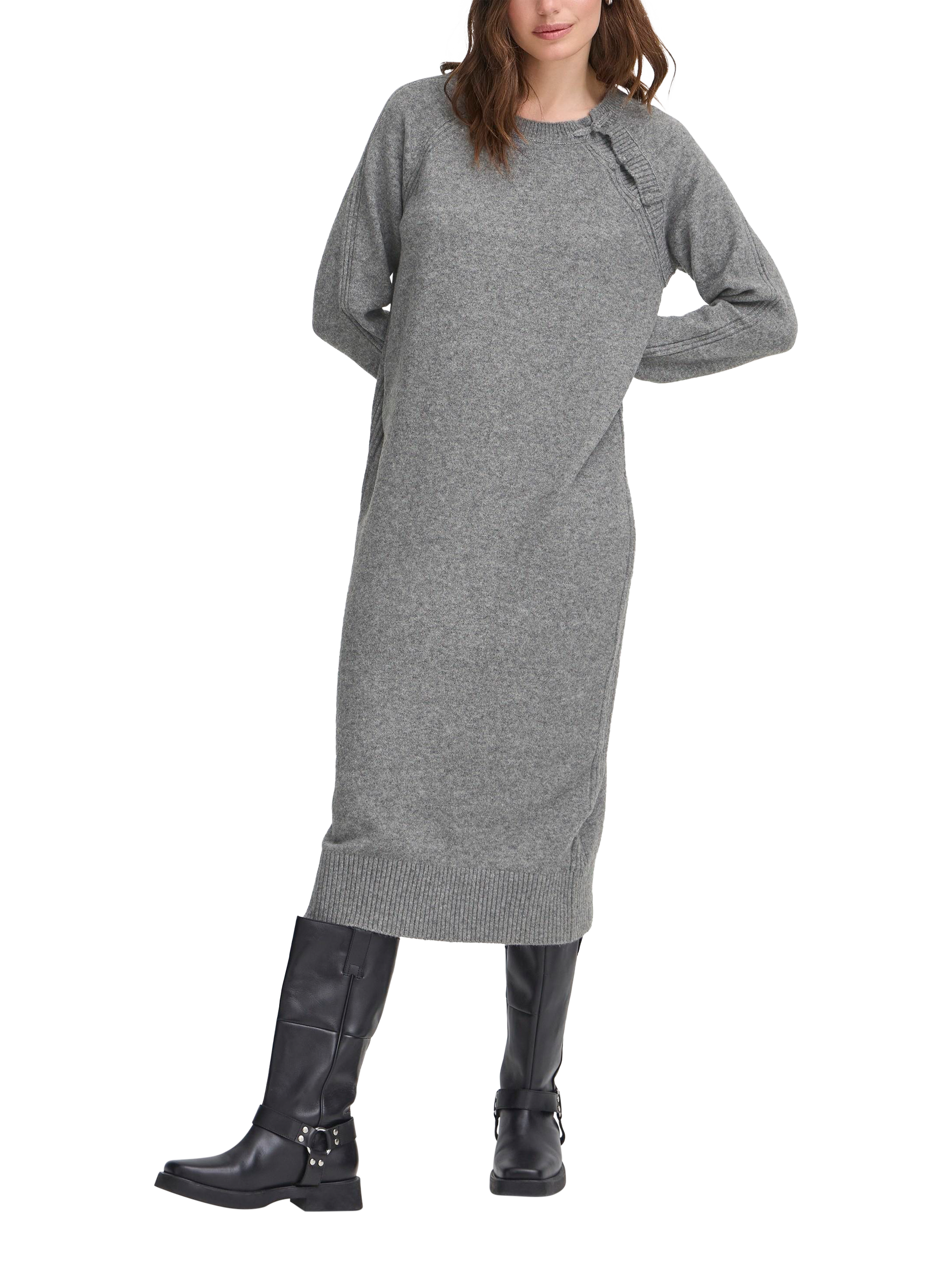 dark grey jumper dress High Neck Dark Grey Jumper Dress Charcoal Grey Roll Neck Knitted Midi Dress