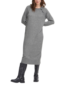 ICHI Dasila Shoulder Detail Jumper Dress, Dark Grey Melange