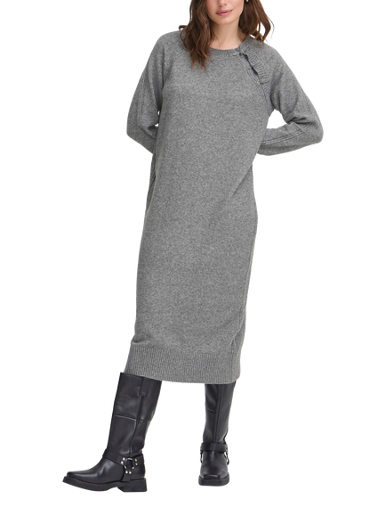 ICHI Dasila Shoulder Detail Jumper Dress, Dark Grey Melange