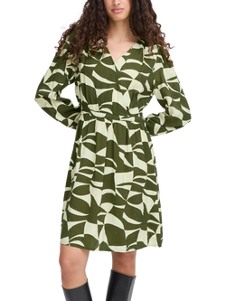 ICHI Lisadora Wave Print Wrap Dress, Green, Green