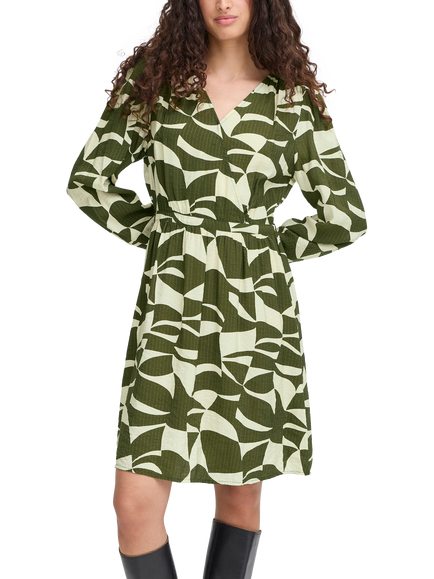 ICHI Lisadora Wave Print Wrap Dress, Green, Green