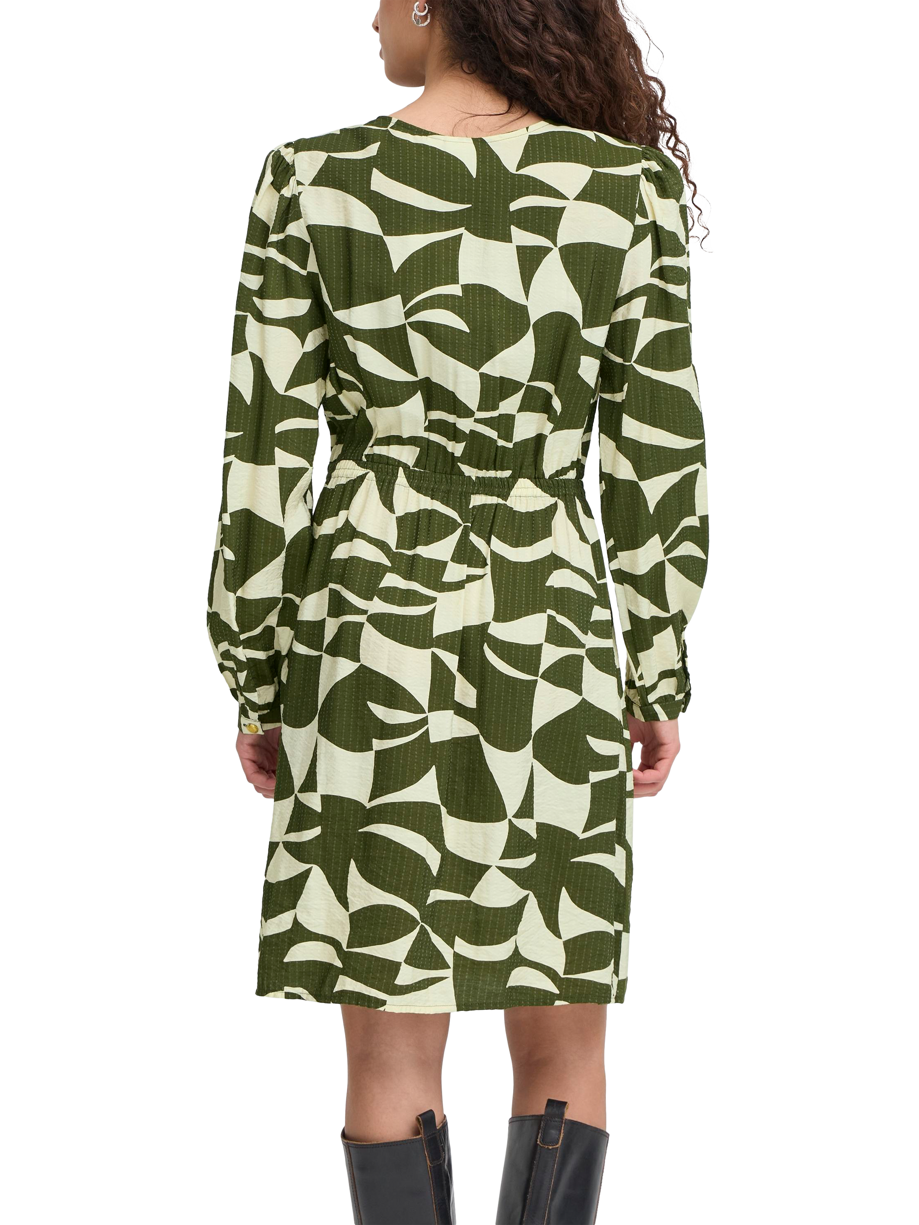 Product image 2 of 7, which shows ICHI Lisadora Wave Print Wrap Dress, Green, 8