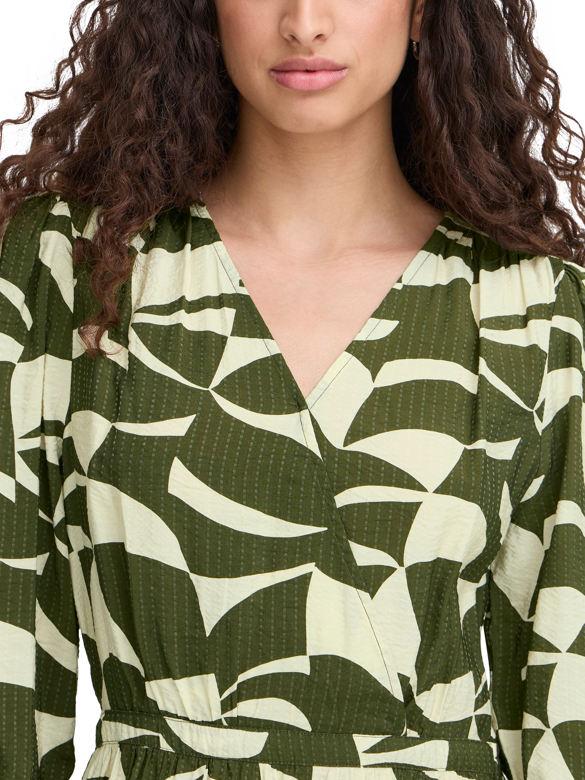 Product image 4 of 7, which shows ICHI Lisadora Wave Print Wrap Dress, Green, 8