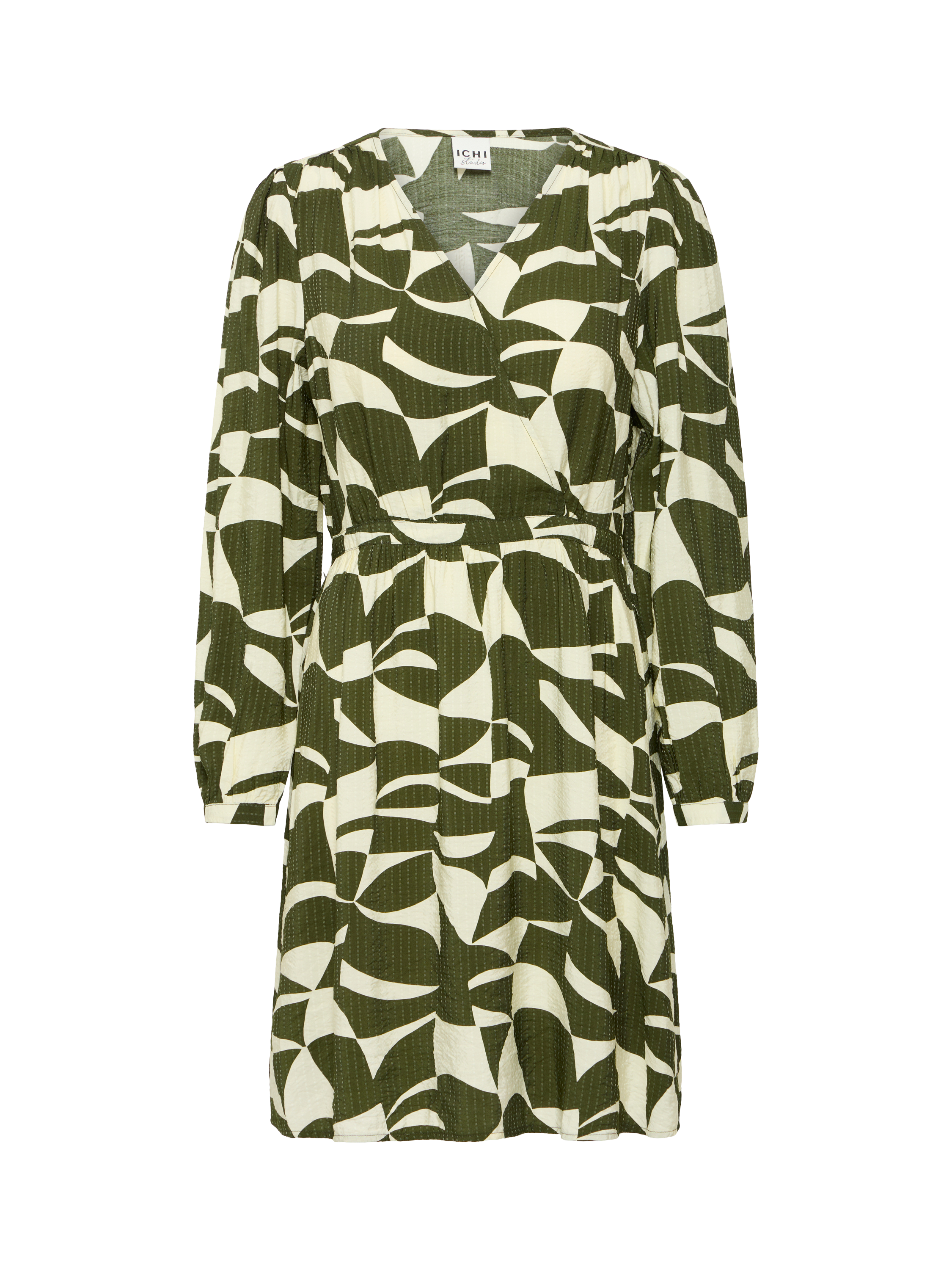 Product image 5 of 7, which shows ICHI Lisadora Wave Print Wrap Dress, Green, 8