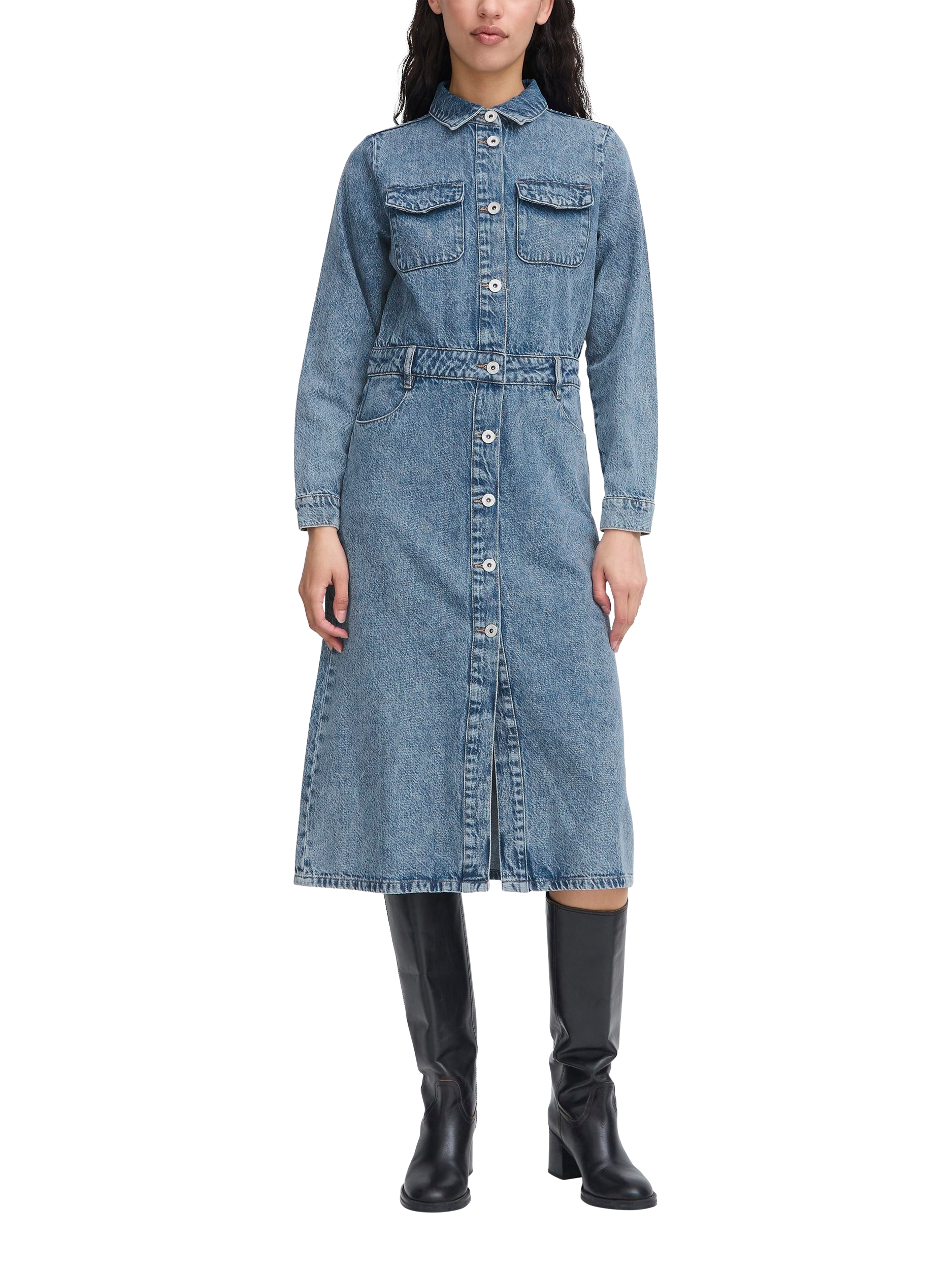 Product image 3 of 7, which shows ICHI Minda Denim Shirt Dress, Medium Blue, 8