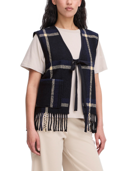 ICHI Foniza Sleeveless Checked Gilet, Patriot Blue, Patriot Blue
