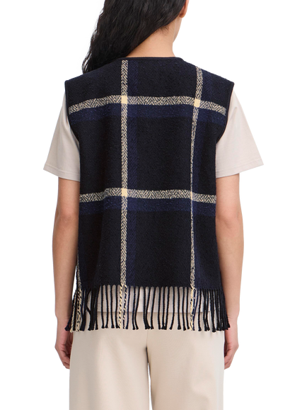 ICHI Foniza Sleeveless Checked Gilet, Patriot Blue - view 2, Patriot Blue