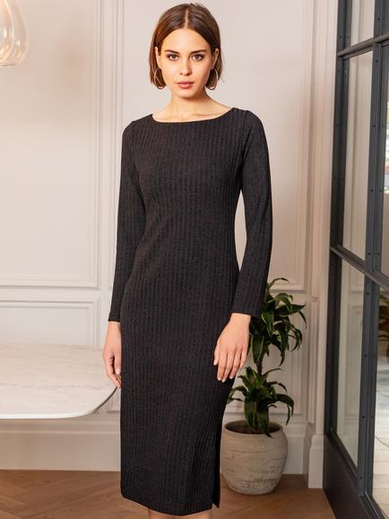 Alie Street Noelle Knitted Jumper Midi Dress, Black - view 2, Black