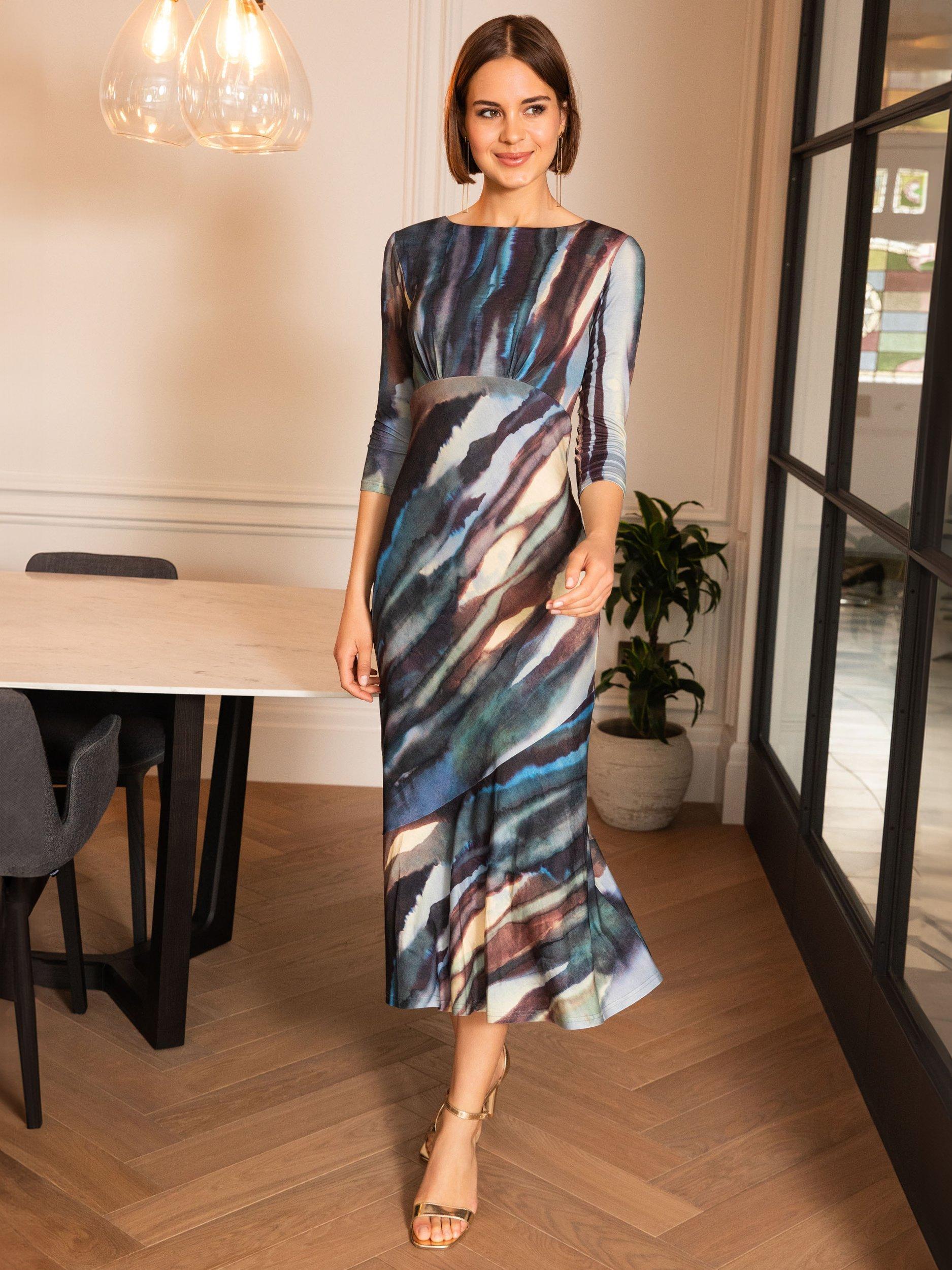 Product image 1 of 9, which shows Alie Street Maxine Asymmetric Boat Neck Midi Dress, Ocean Blue, 6-8