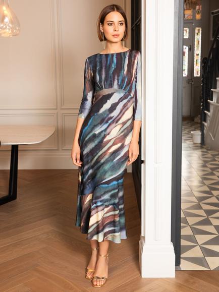Alie Street Maxine Asymmetric Boat Neck Midi Dress - view 2, Ocean Blue