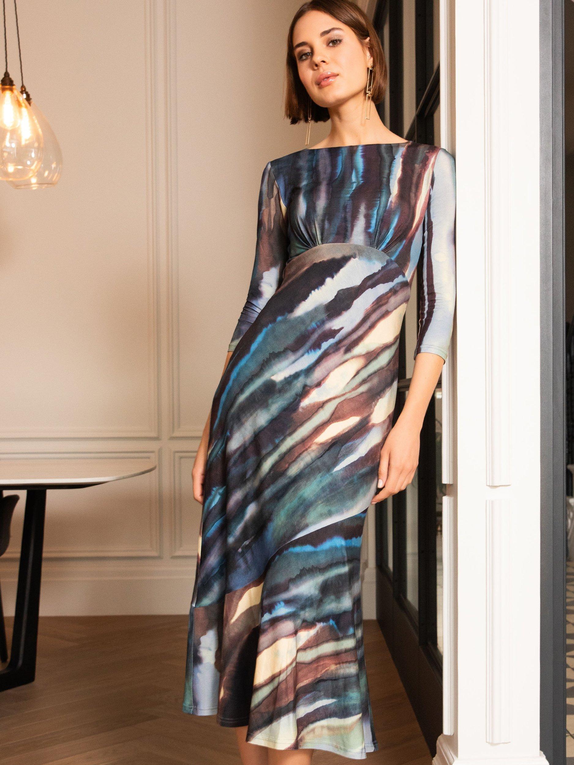 Product image 6 of 9, which shows Alie Street Maxine Asymmetric Boat Neck Midi Dress, Ocean Blue, 6-8