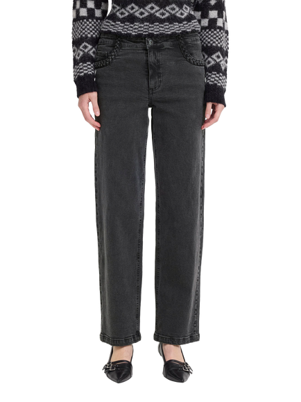 ICHI Nolia Pocket Embroidered Jeans, Washed Black, Washed Black