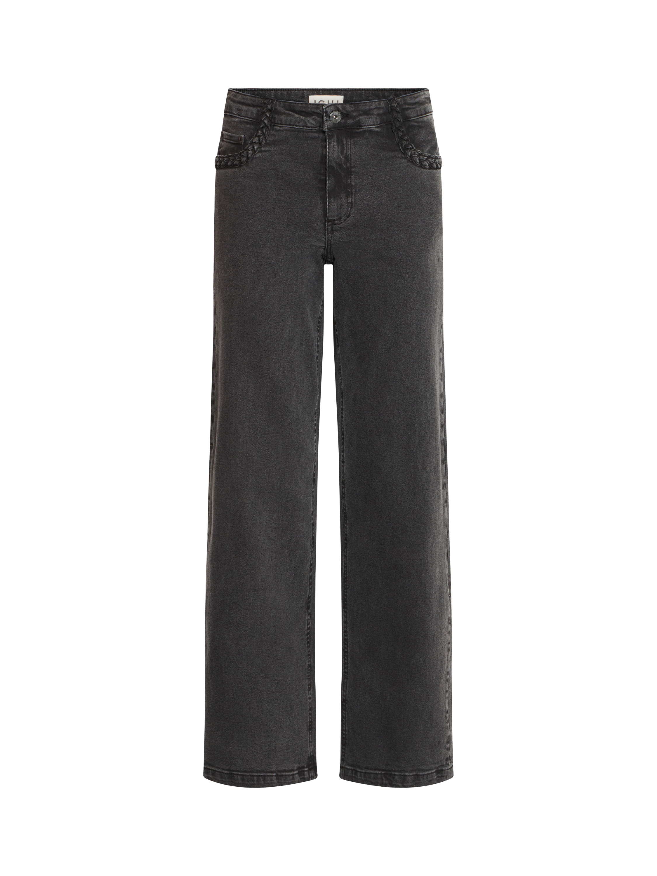 Product image 5 of 7, which shows ICHI Nolia Pocket Embroidered Jeans, Washed Black, 25R