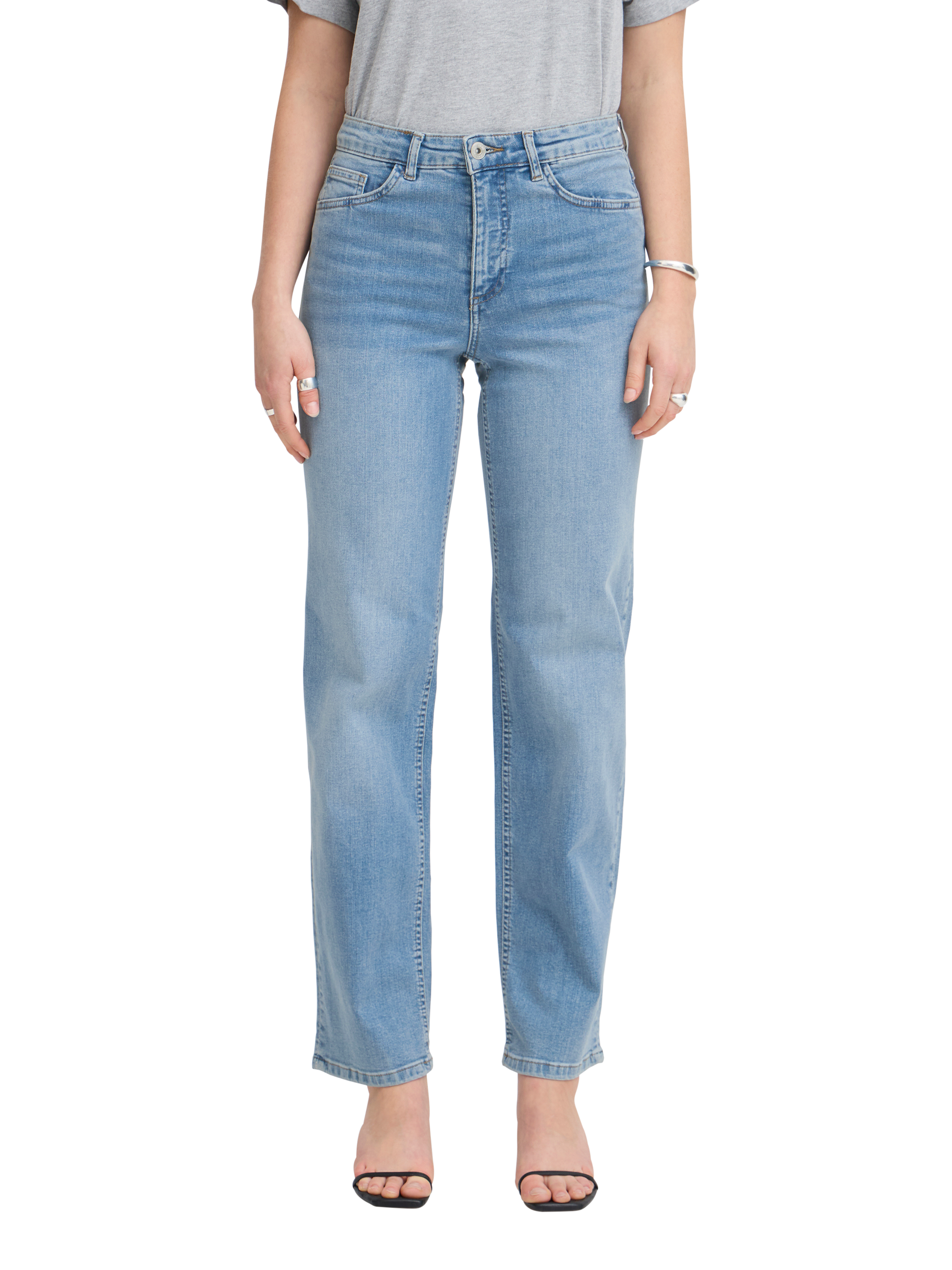 Product image 1 of 7, which shows ICHI Twiggy Straight Jeans, Light Blue, 25R