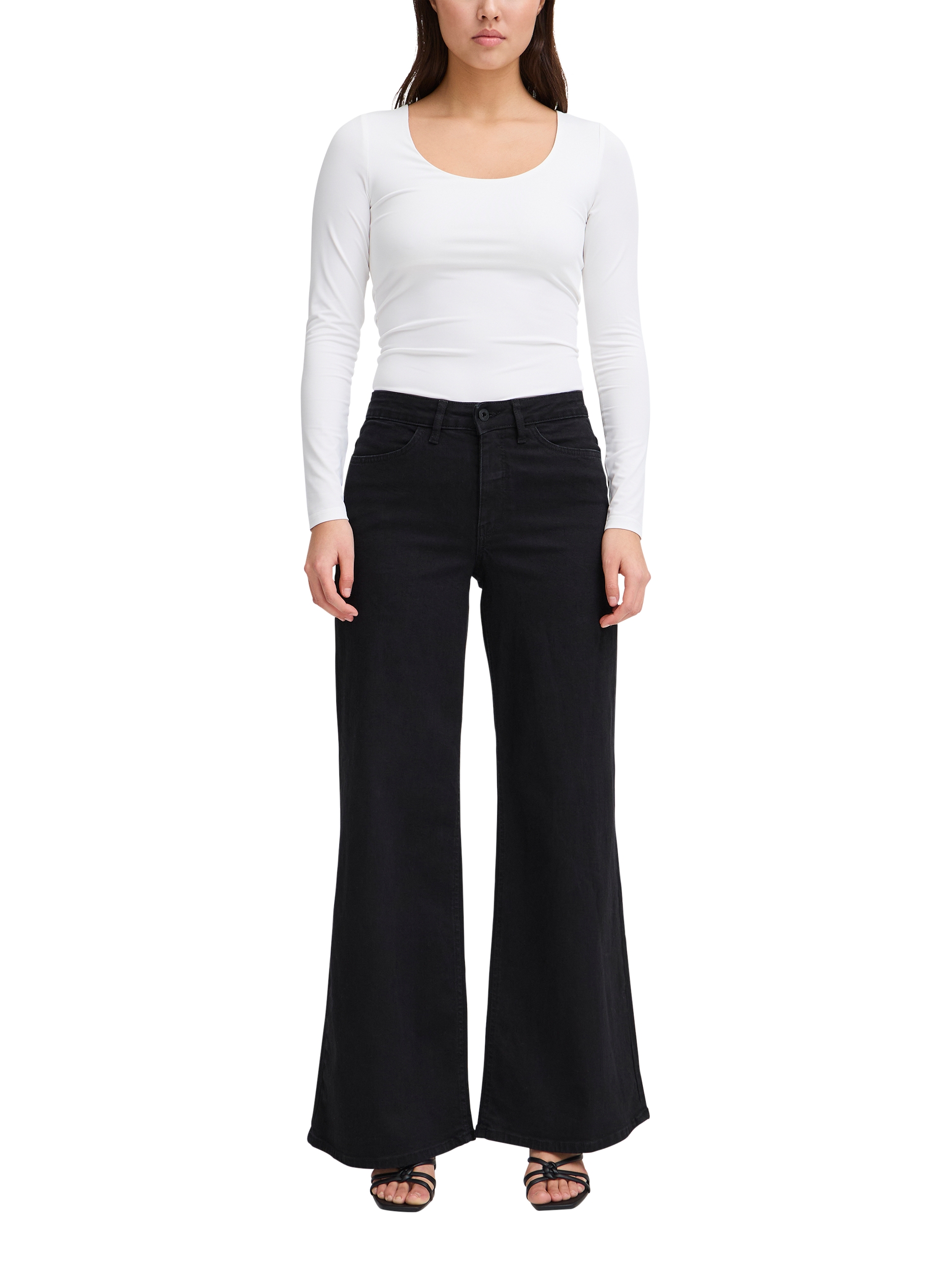 Product image 3 of 7, which shows ICHI Twiggy Wide Leg Jeans, Black, 25R