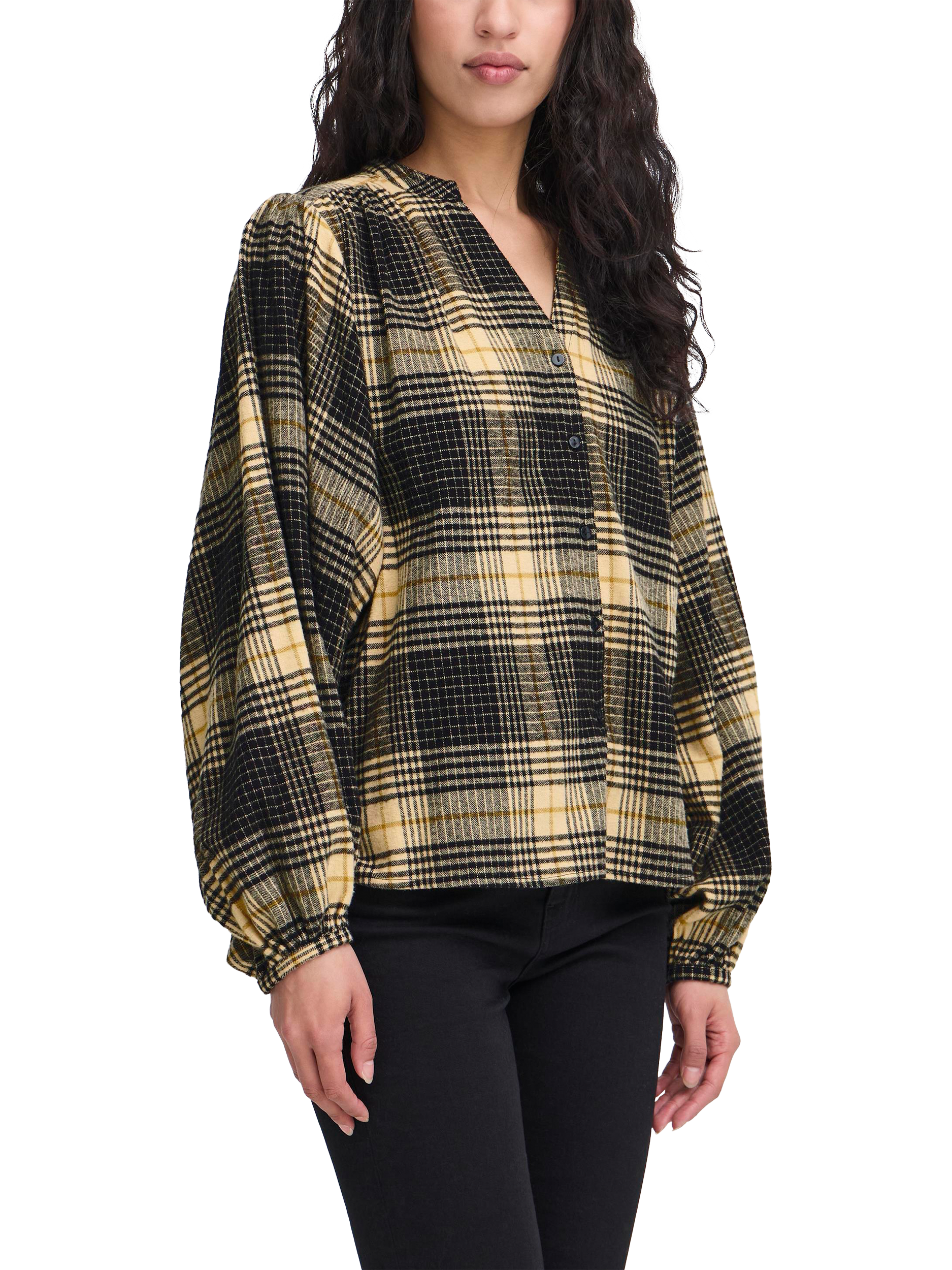 Product image 1 of 7, which shows ICHI Esiva Check Long Sleeve Shirt, Multi, 8