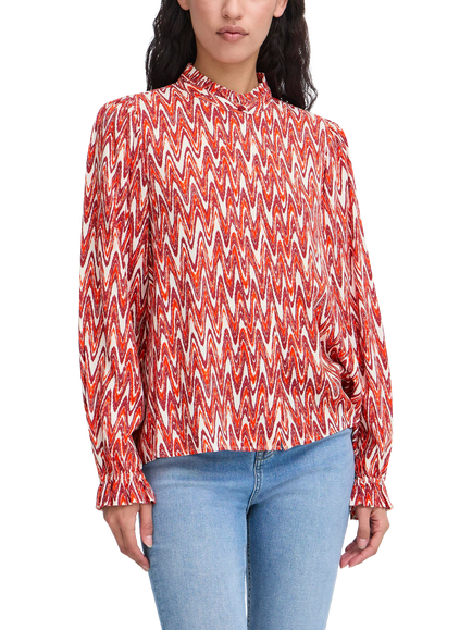 ICHI Lueca Ikat High Neck Top, Red Ikat Waves, Red Ikat Waves
