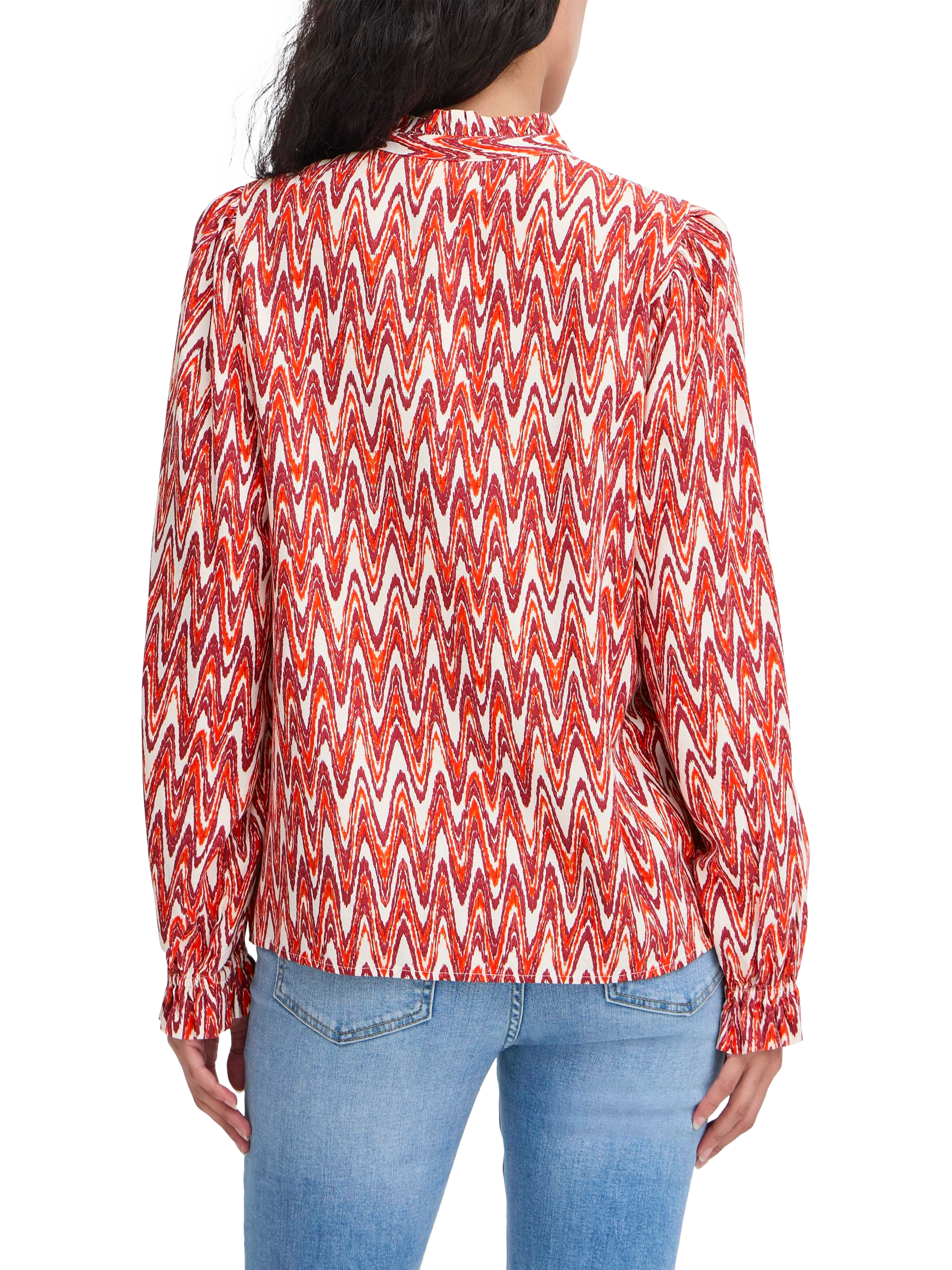 Product image 2 of 7, which shows ICHI Lueca Ikat High Neck Top, Red Ikat Waves, 8