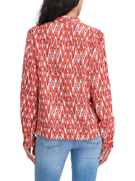 ICHI Lueca Ikat High Neck Top, Red Ikat Waves - view 2, Red Ikat Waves