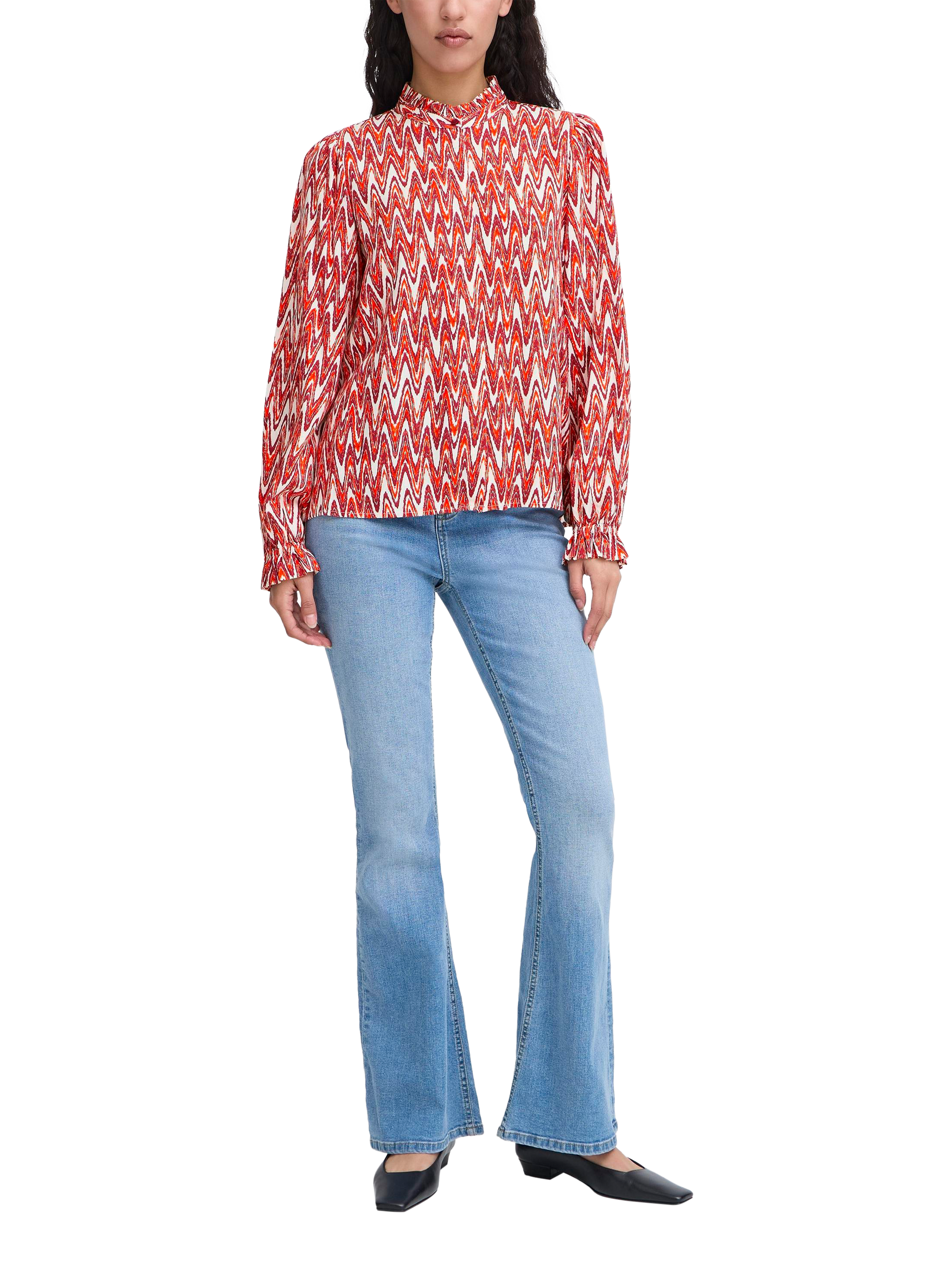 Product image 3 of 7, which shows ICHI Lueca Ikat High Neck Top, Red Ikat Waves, 8