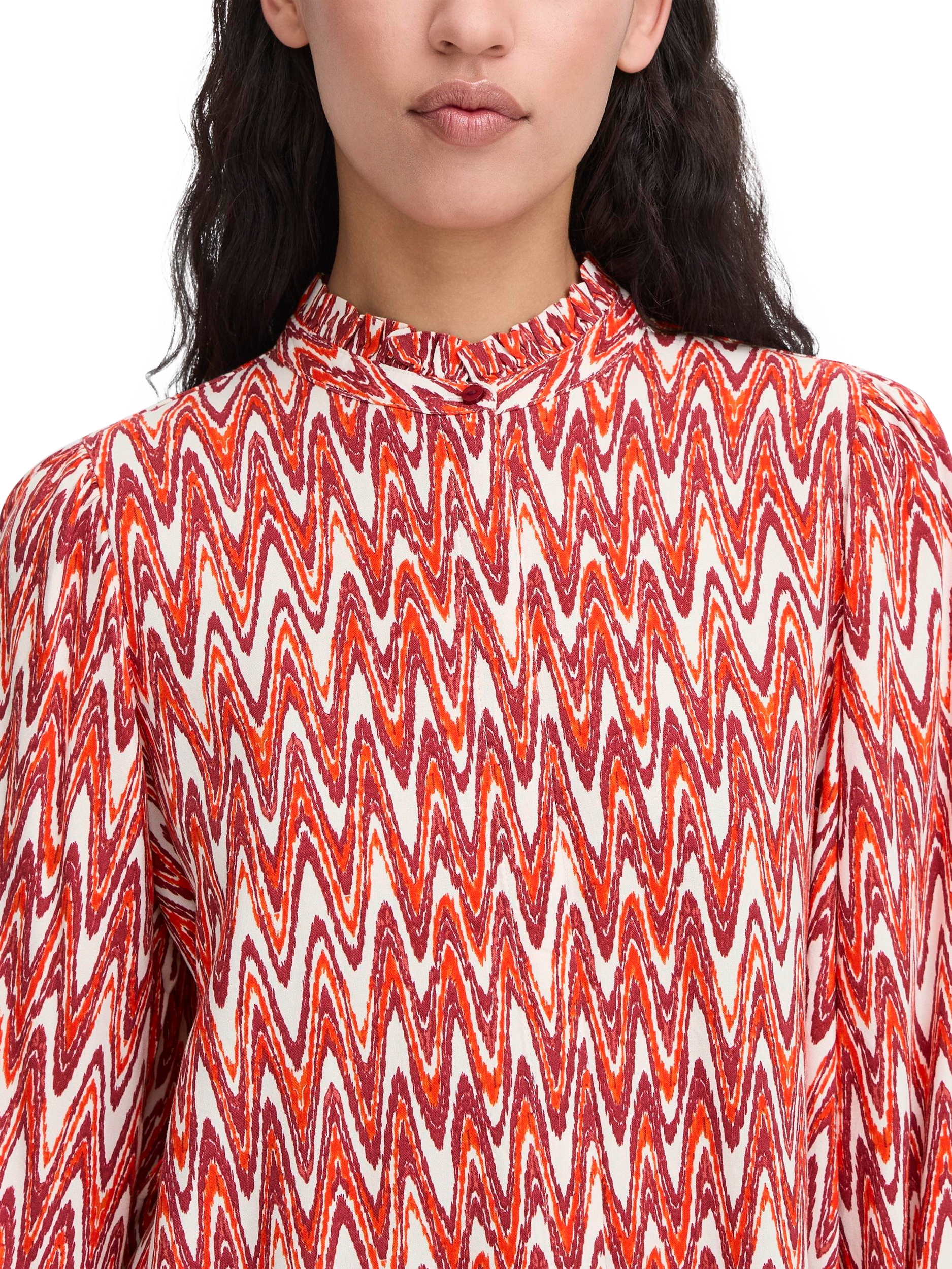 Product image 4 of 7, which shows ICHI Lueca Ikat High Neck Top, Red Ikat Waves, 8