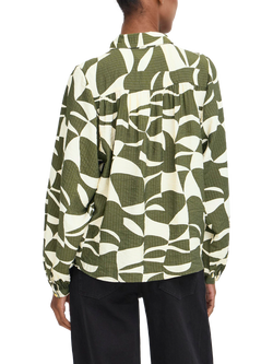 ICHI Lisadora Wave Graphic Tie Neck Shirt, Green - view 2, Green