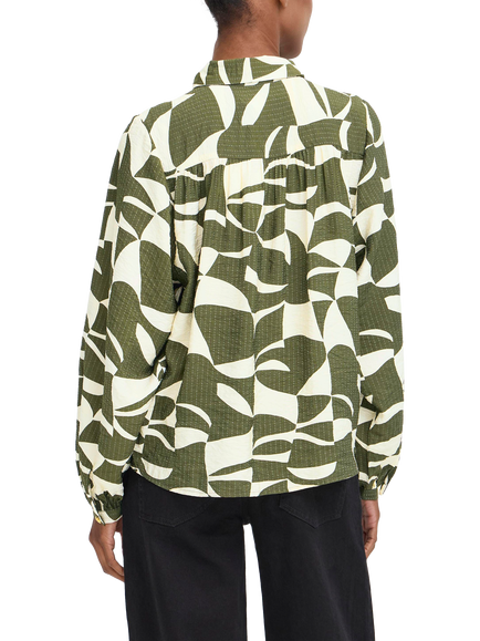 ICHI Lisadora Wave Graphic Tie Neck Shirt, Green - view 2, Green