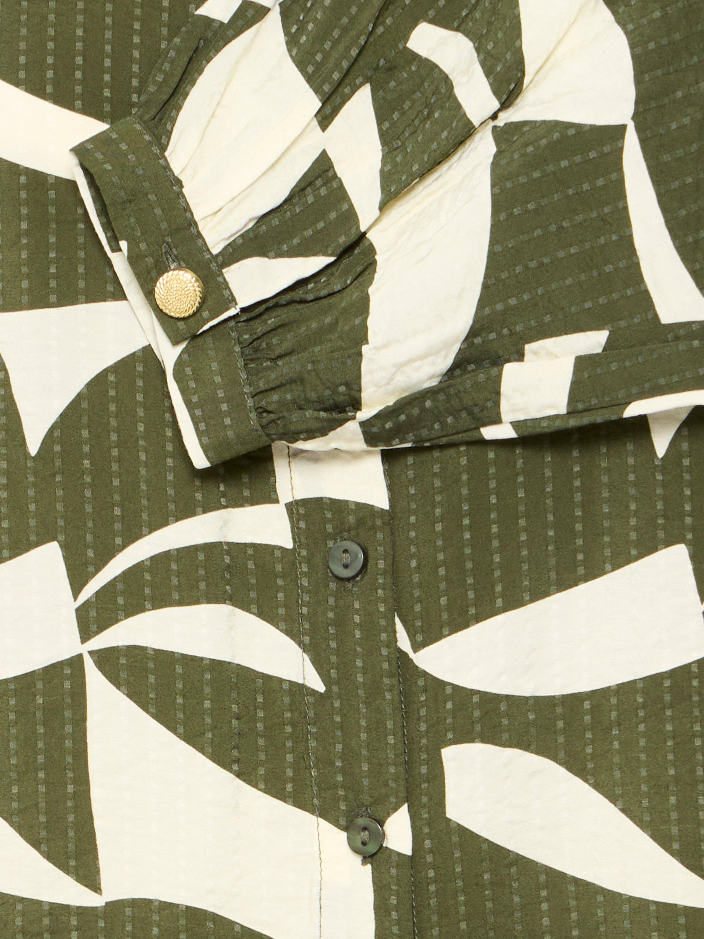 Product image 6 of 6, which shows ICHI Lisadora Wave Graphic Tie Neck Shirt, Green, 10