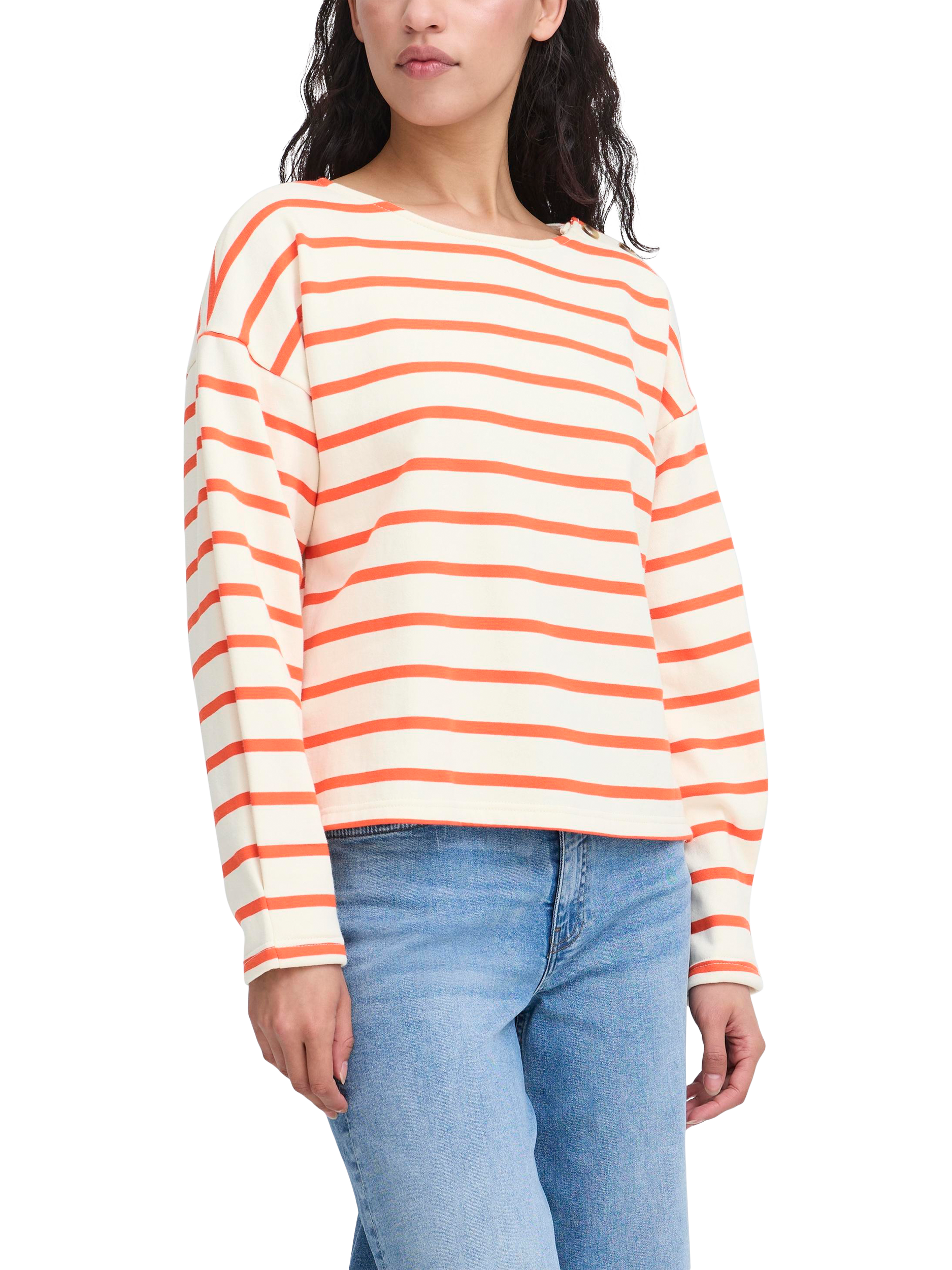 Product image 1 of 7, which shows ICHI Magga Stripe Button Detail Top, White/Multi, XS