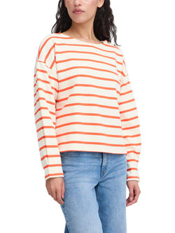 ICHI Magga Stripe Button Detail Top, White/Multi, White/Multi