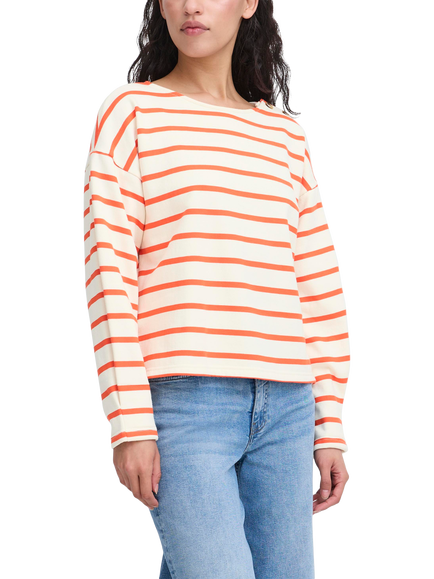 ICHI Magga Stripe Button Detail Top, White/Multi, White/Multi