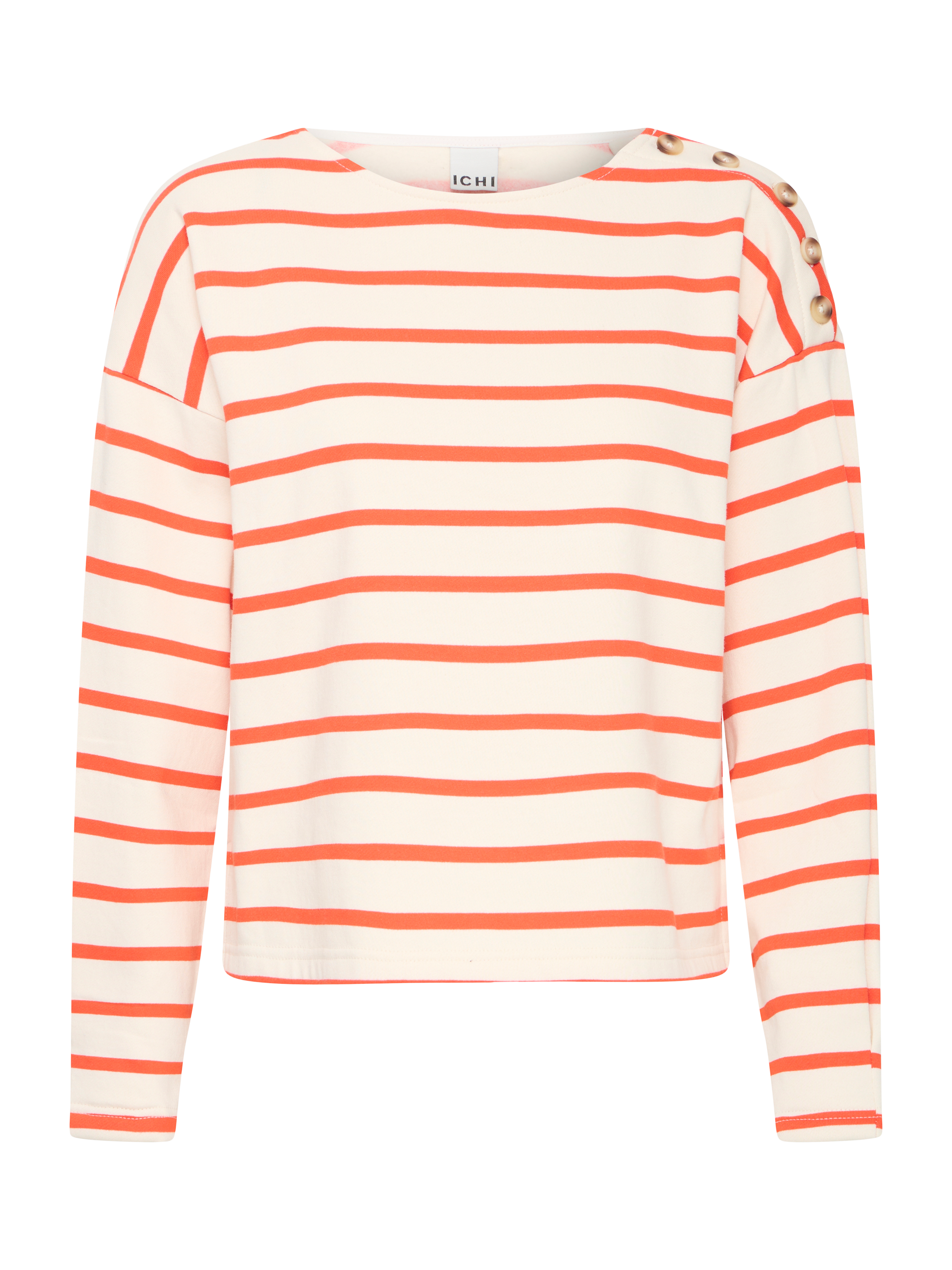 Product image 5 of 7, which shows ICHI Magga Stripe Button Detail Top, White/Multi, XS