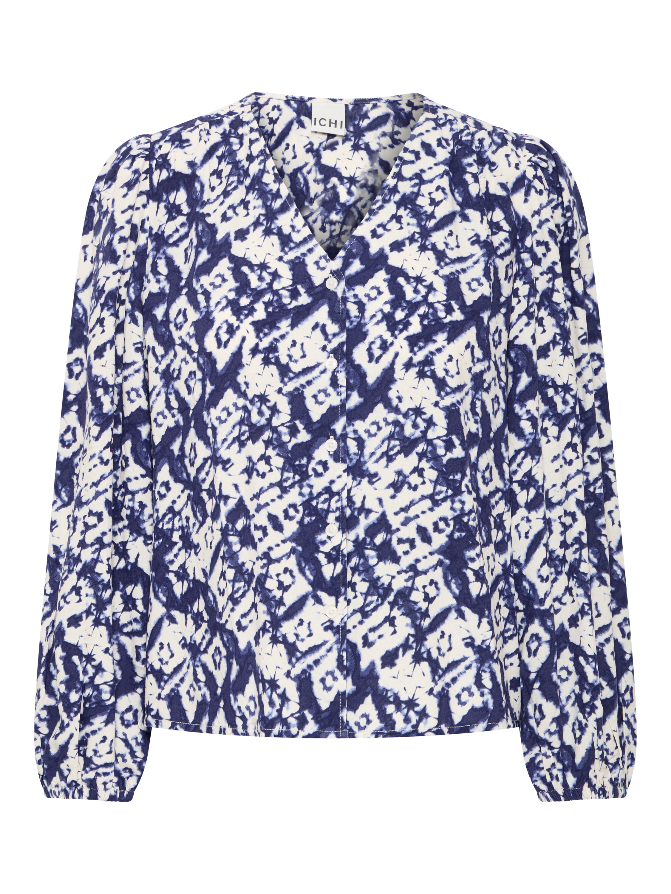 Product image 5 of 7, which shows ICHI Vera Diamond Ikat Top, Blue/Multi, 12