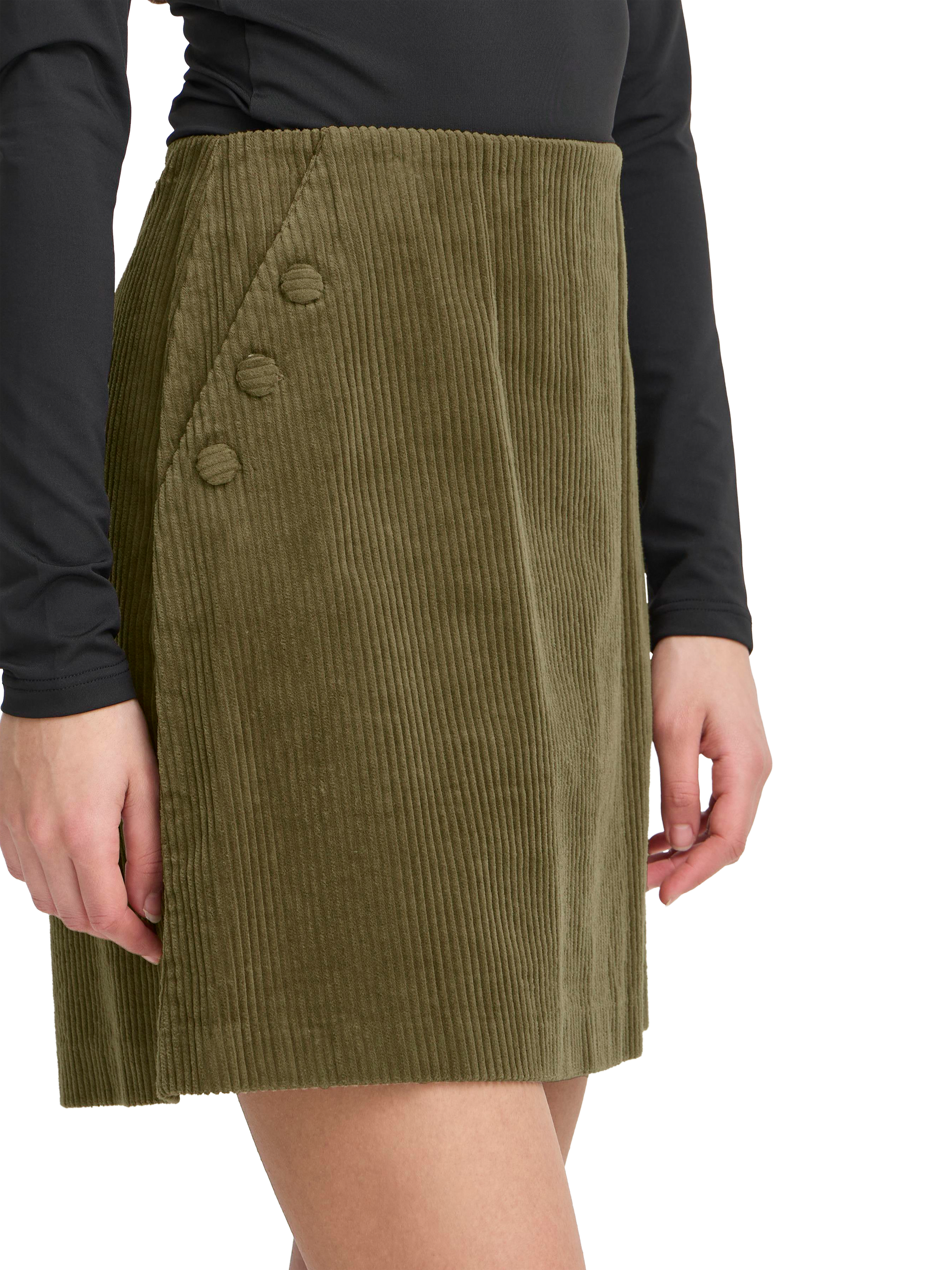 Product image 4 of 7, which shows ICHI Focaro Corduroy Mini Skirt, Dusky Green, 8