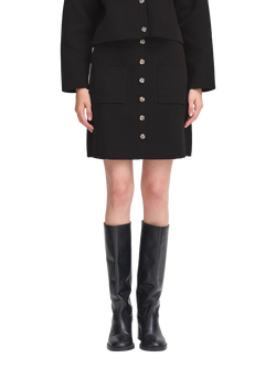 ICHI Ketty Button Detail Mini Skirt, Black, Black