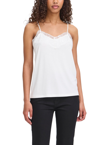 ICHI Lace Trim Vest Top, Cloud Dancer, Cloud Dancer