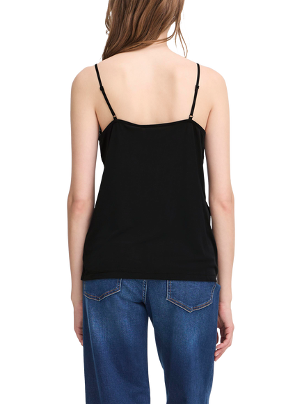 ICHI Lace Trim Vest Top, Black - view 2, Black