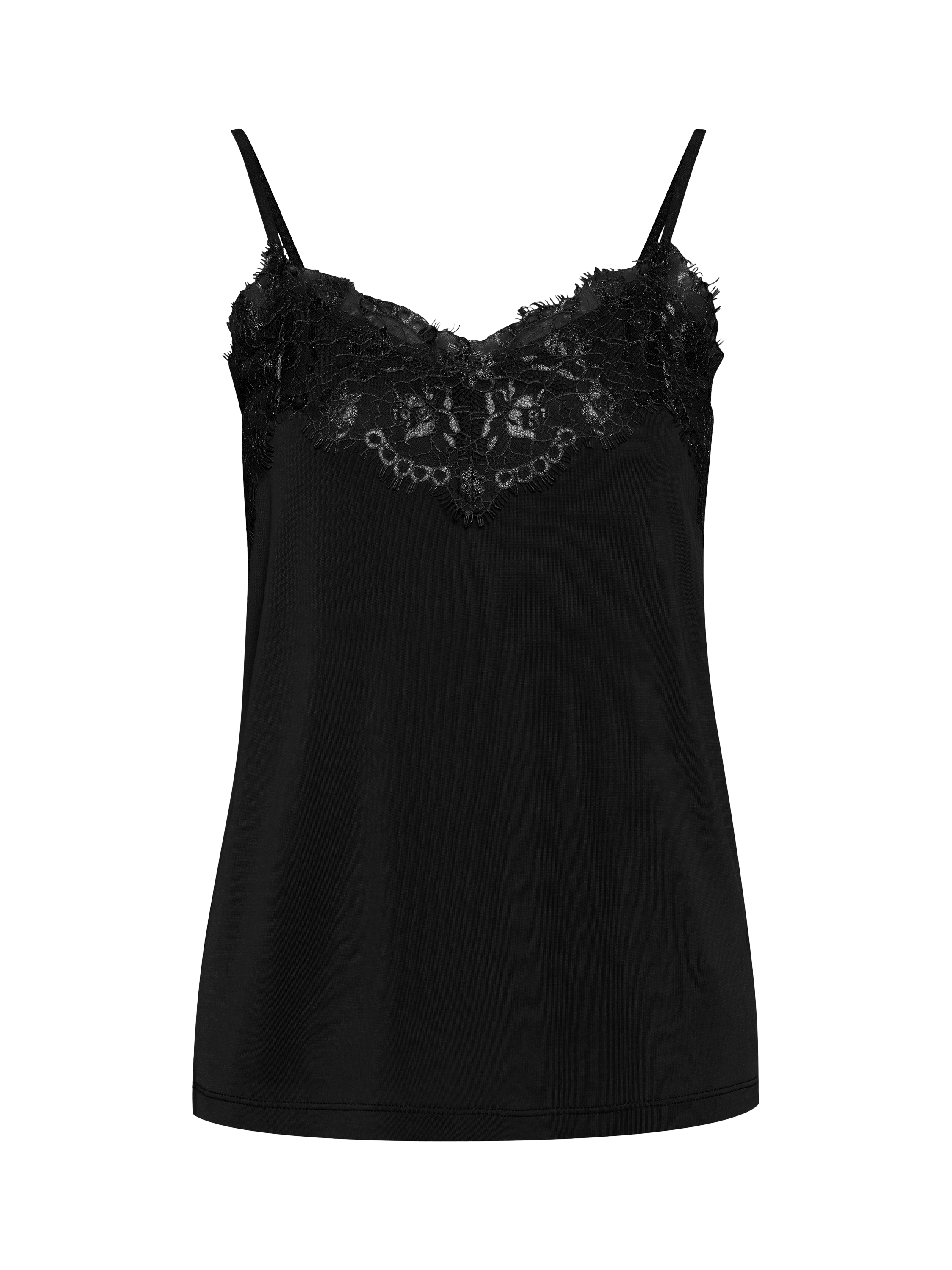 Product image 4 of 6, which shows ICHI Lace Trim Vest Top, Black, XS