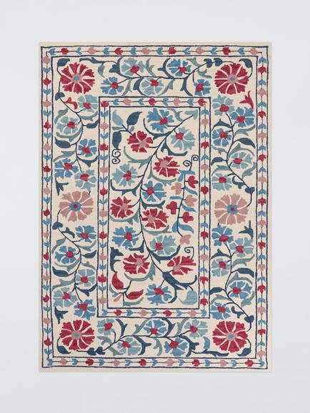 John Lewis Malika Suzani Hand Tufted Pure Wool Rug, Natural/Pink, Natural/Pink