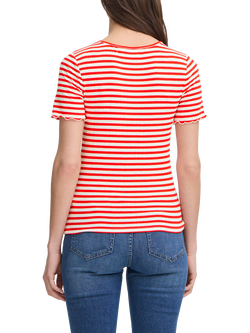 ICHI Cella Stripe Crew Neck T-Shirt - view 2, Cloud/Fiery Red