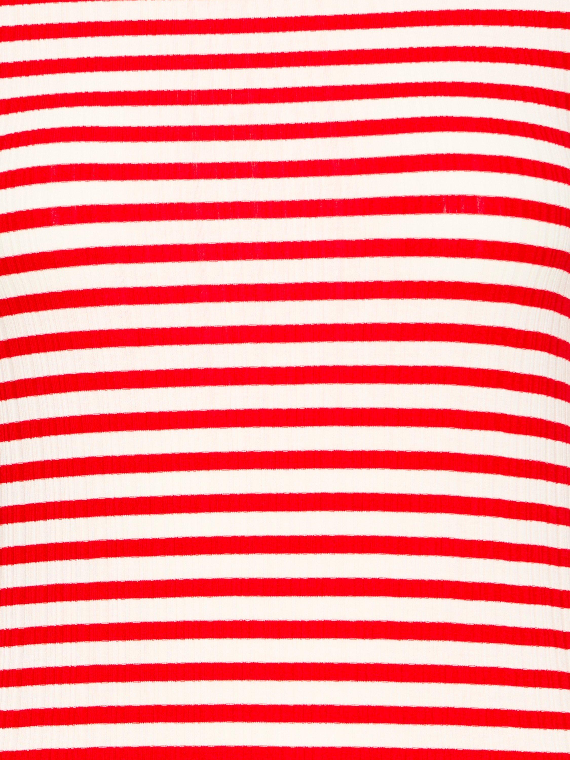 Product image 7 of 7, which shows ICHI Cella Stripe Crew Neck T-Shirt, Cloud/Fiery Red, XS