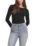 ICHI Cella Textured Long Sleeve Top, Black