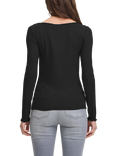 ICHI Cella Textured Long Sleeve Top, Black