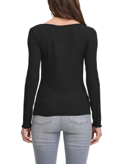 ICHI Cella Textured Long Sleeve Top, Black - view 2, Black