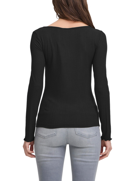 ICHI Cella Textured Long Sleeve Top, Black - view 2, Black